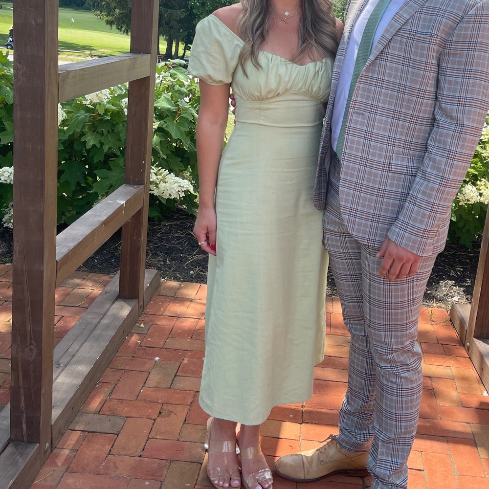 Green linen midi dress